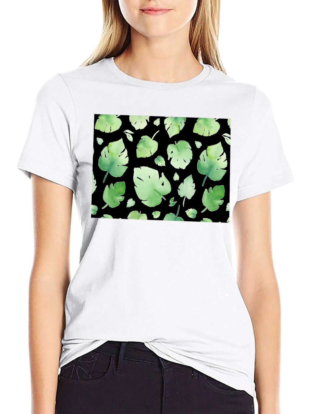 Leaf Pattern Black T-Shirt
