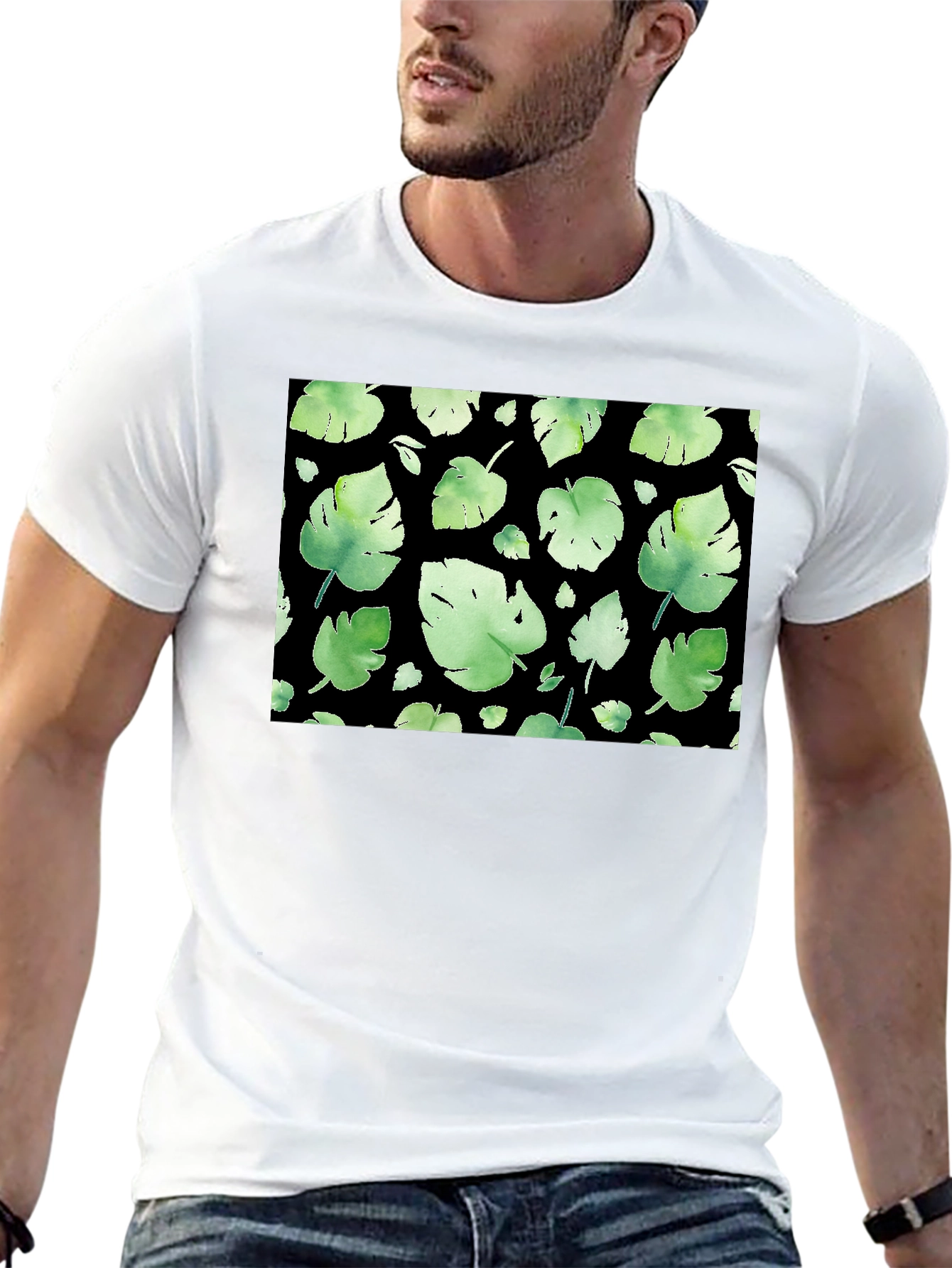 Leaf Pattern Black T-Shirt