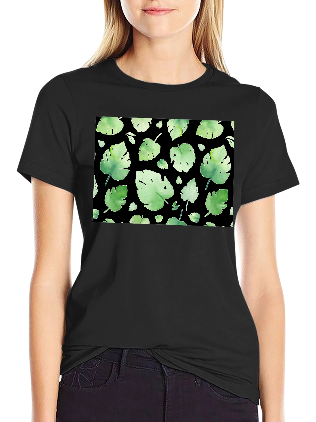 Leaf Pattern Black T-Shirt
