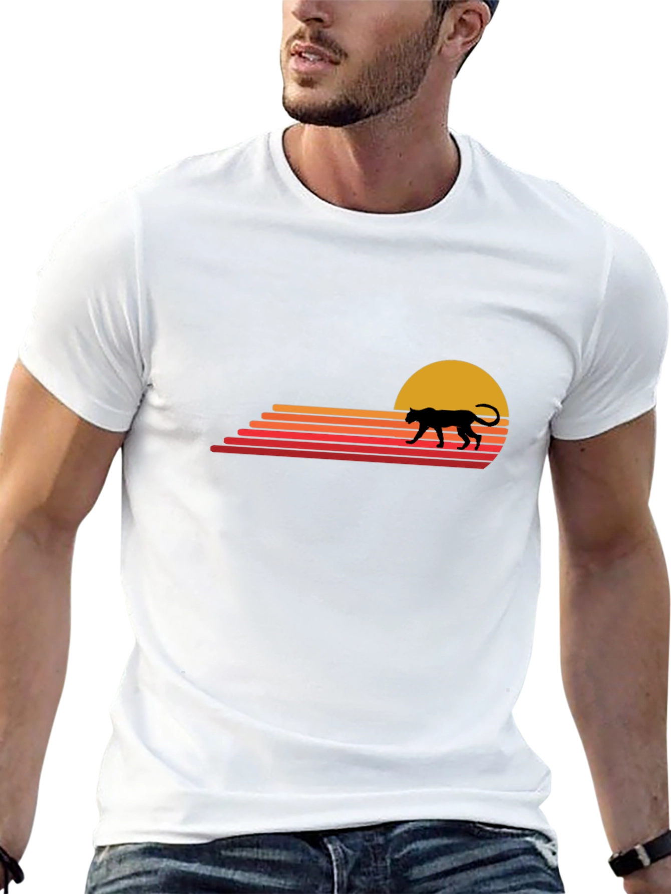 Retro Sunset Panther Graphic T-Shirt