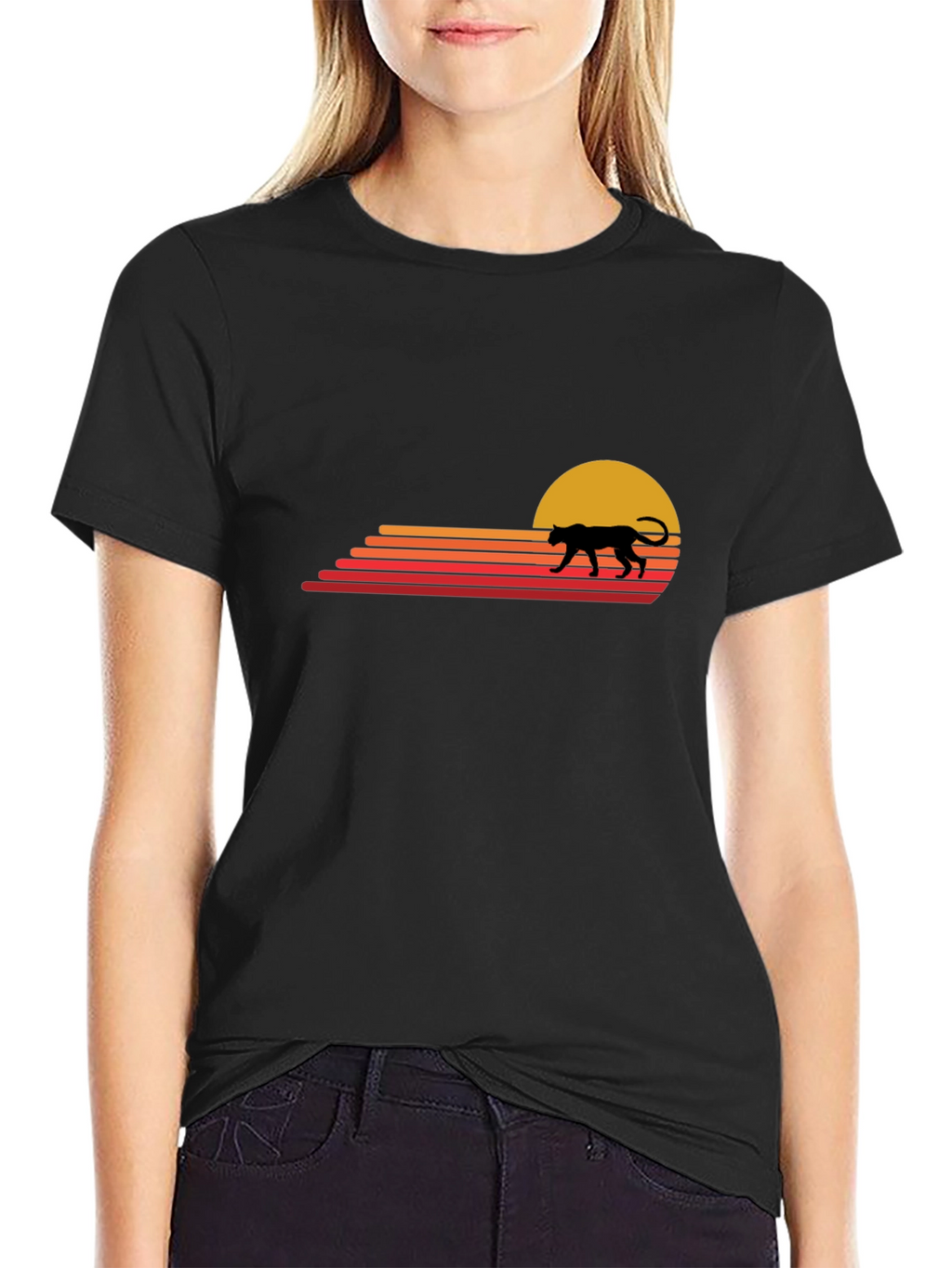 Retro Sunset Panther Graphic T-Shirt