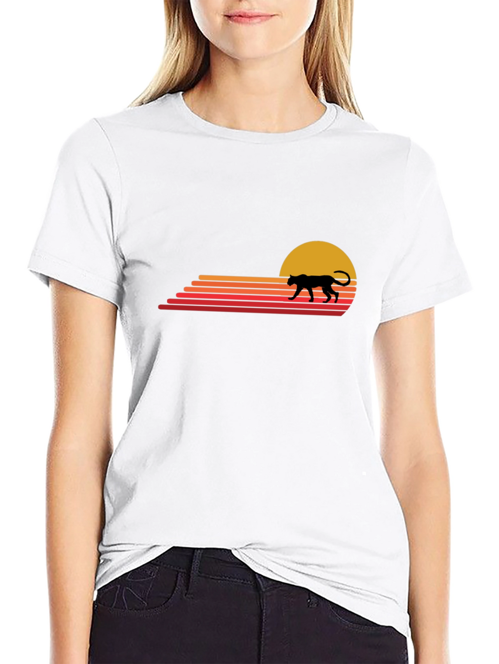 Retro Sunset Panther Graphic T-Shirt