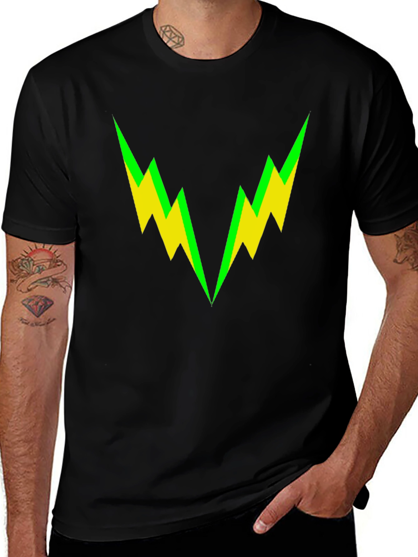 Bold Lightning Bolt Graphic Tee - Black