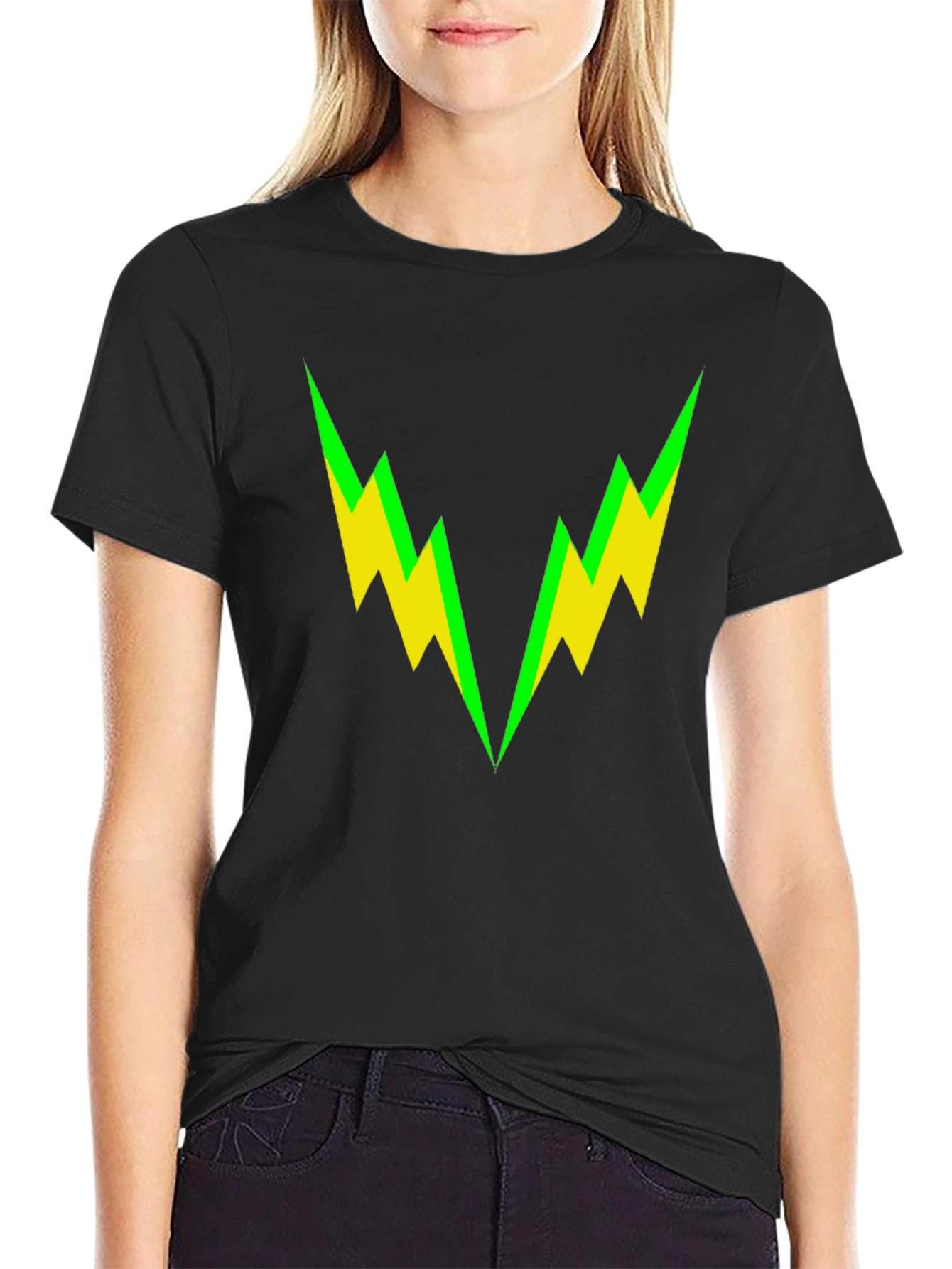 Bold Lightning Bolt Graphic Tee - Black