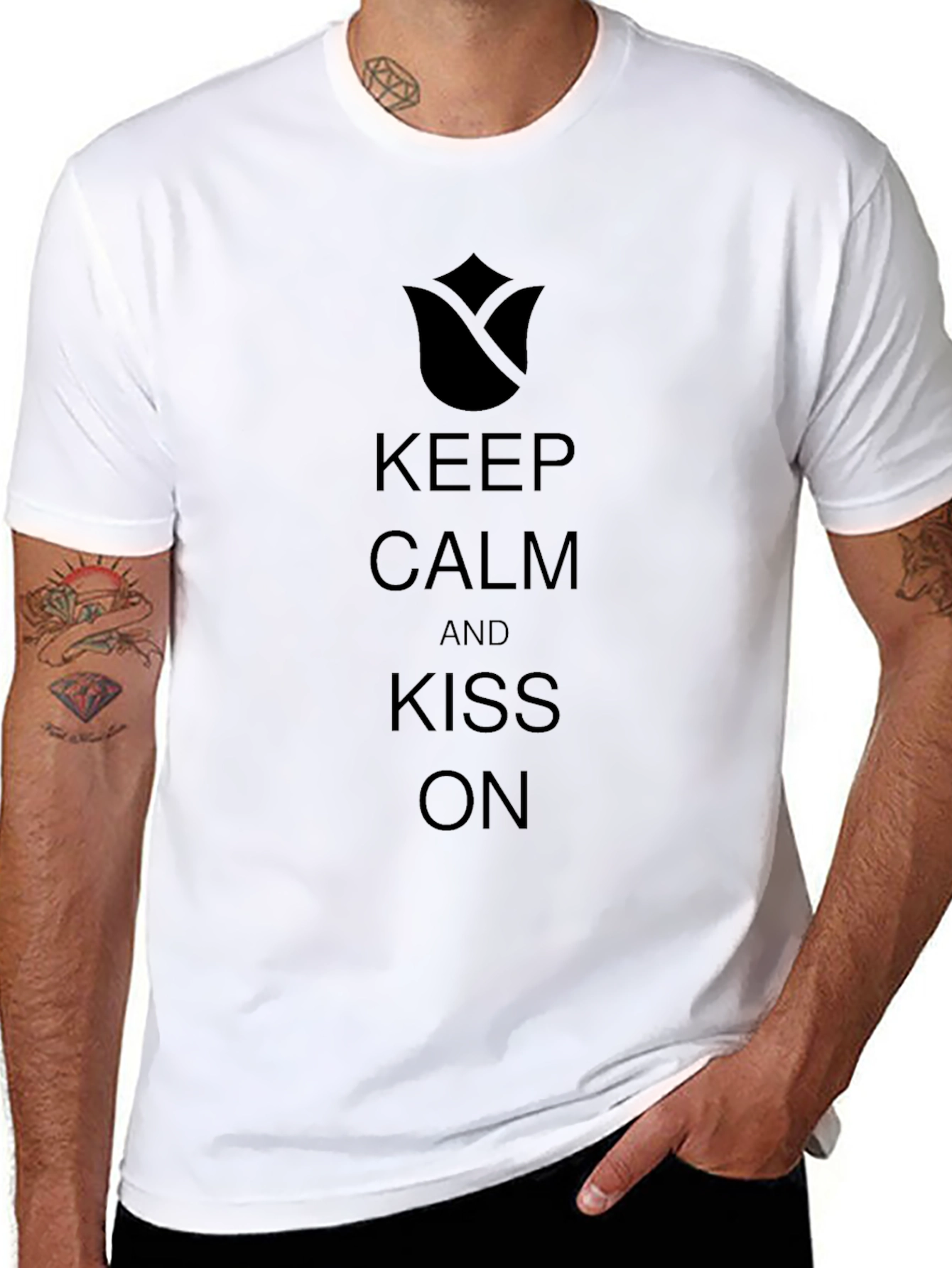 Keep Calm & Kiss On Black T-Shirt