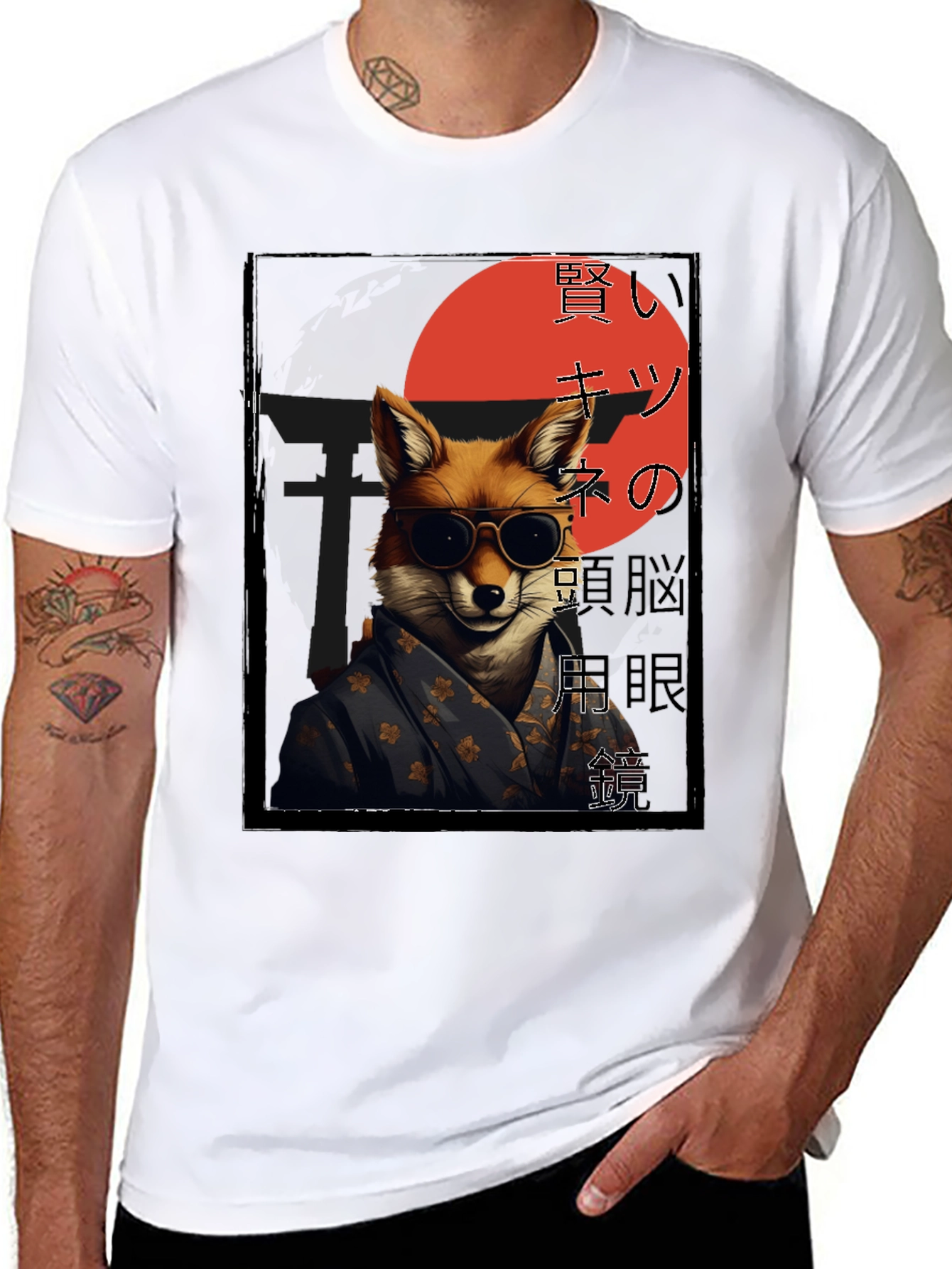 Cool Fox in Kimono Black T-Shirt