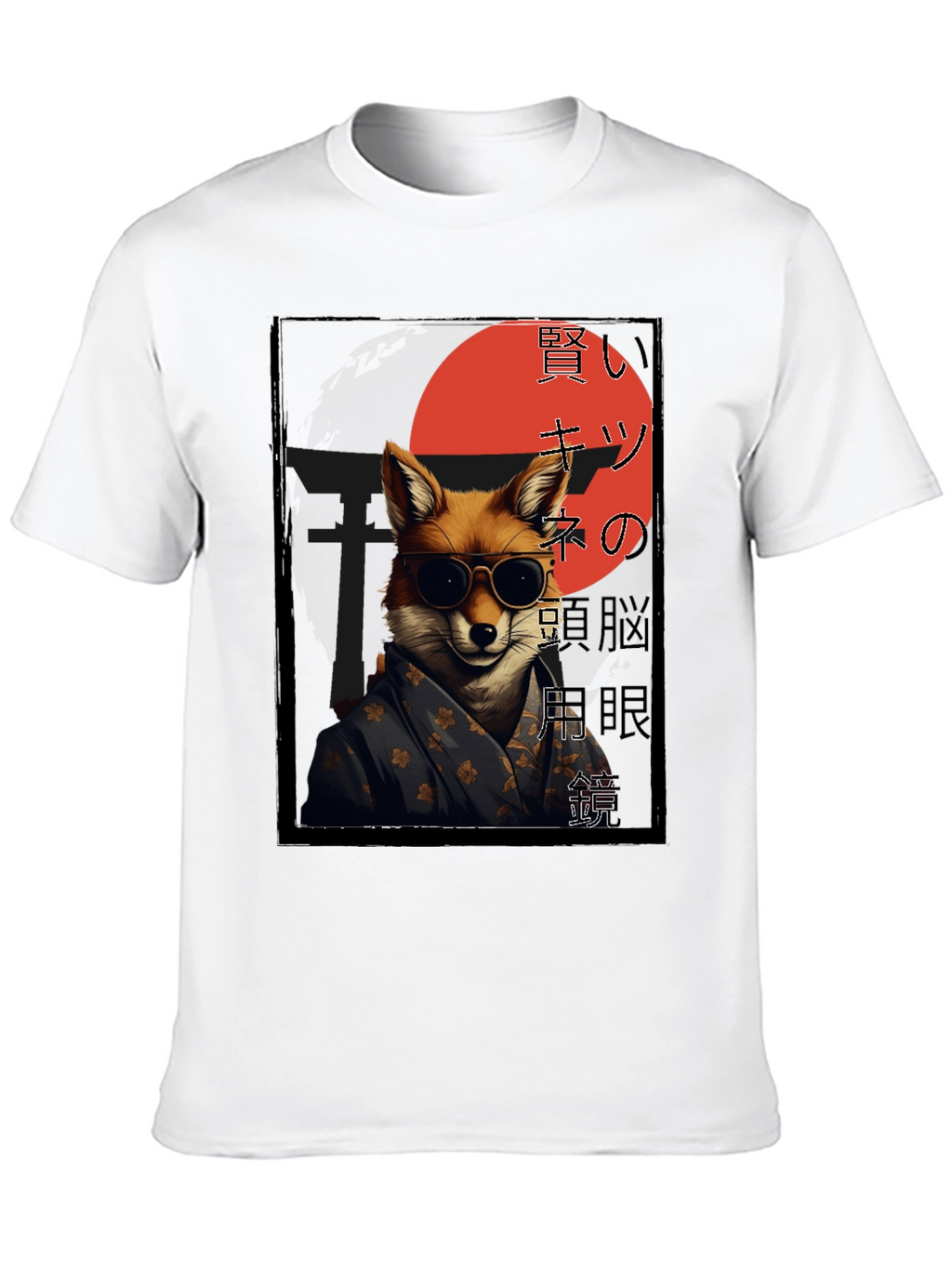 Cool Fox in Kimono Black T-Shirt