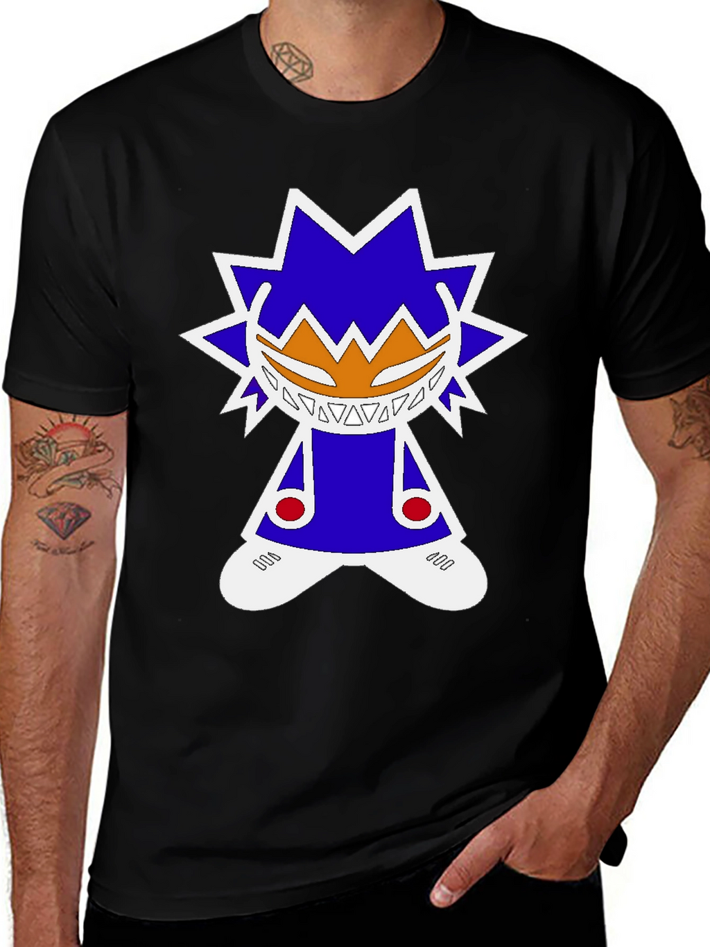 Graphic Tee: Funky Character Design Black Cotton