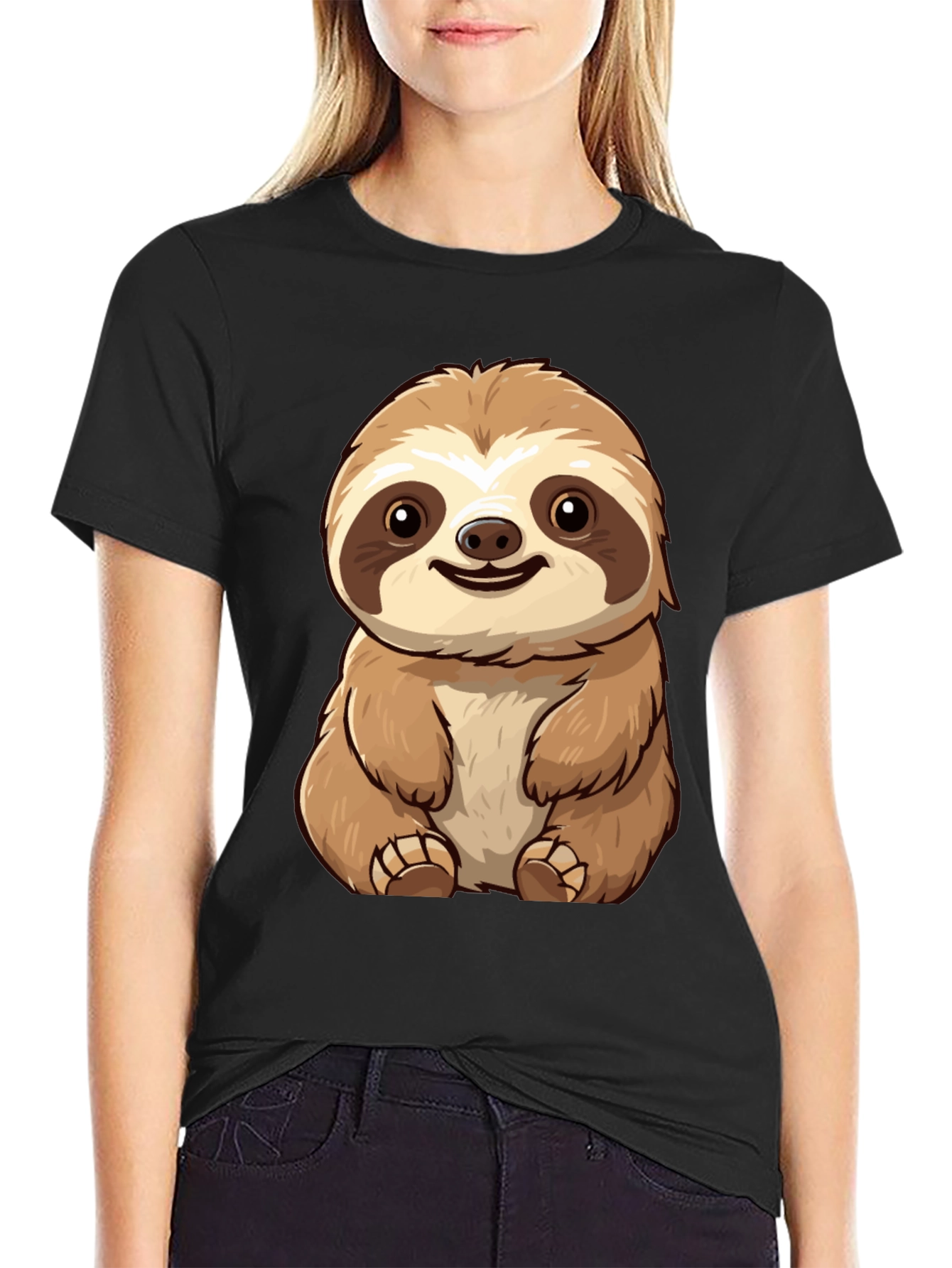 Cute Sloth Graphic Tee - Black T-Shirt