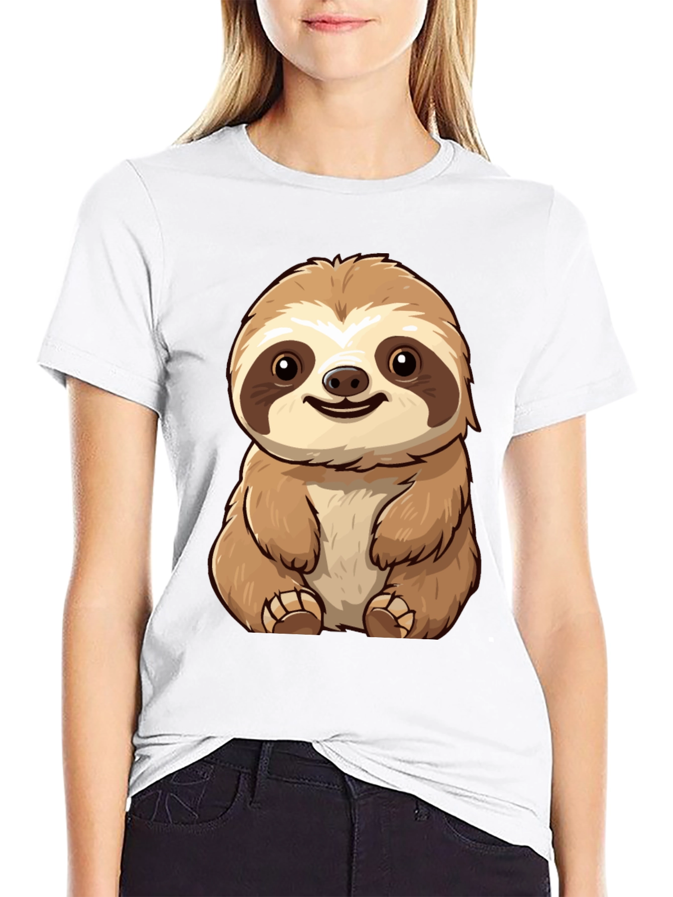 Cute Sloth Graphic Tee - Black T-Shirt