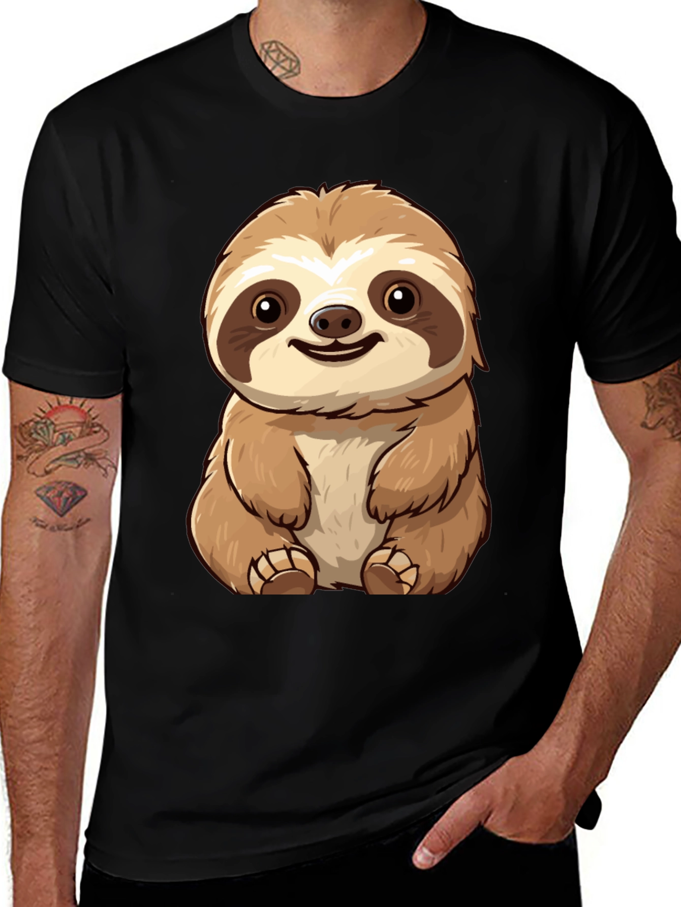 Cute Sloth Graphic Tee - Black T-Shirt