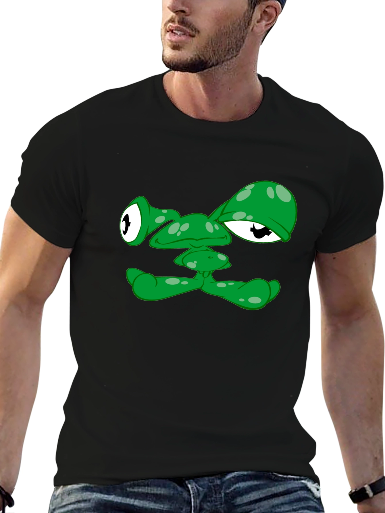 Funny Green Alien Face Graphic T-Shirt
