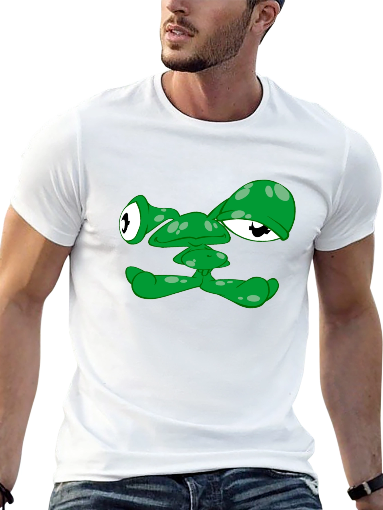 Funny Green Alien Face Graphic T-Shirt