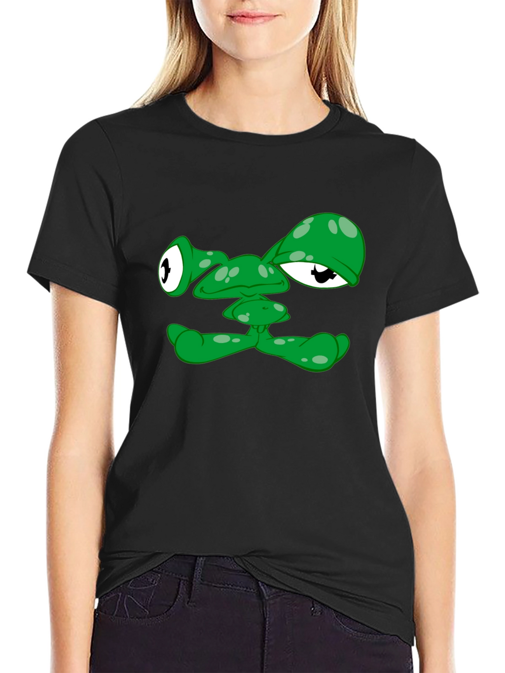 Funny Green Alien Face Graphic T-Shirt