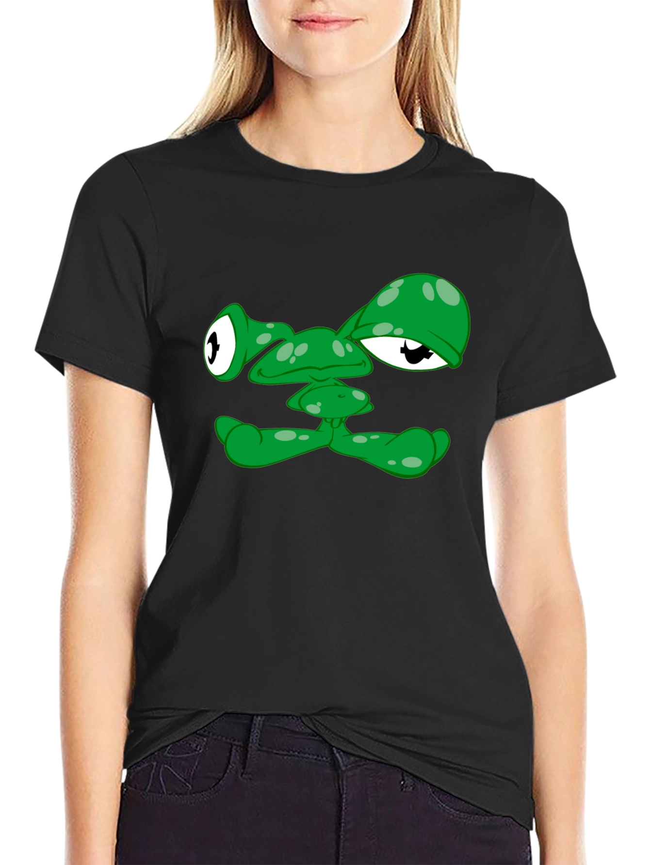 Funny Green Alien Face Graphic T-Shirt