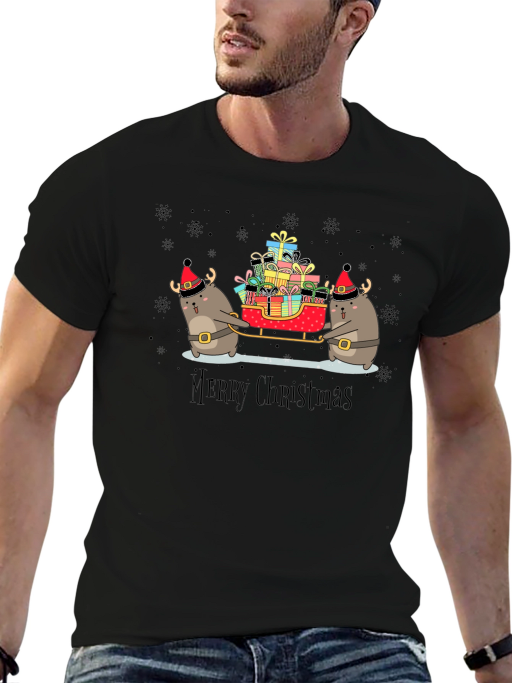 Cute Christmas Otter Sleigh T-Shirt