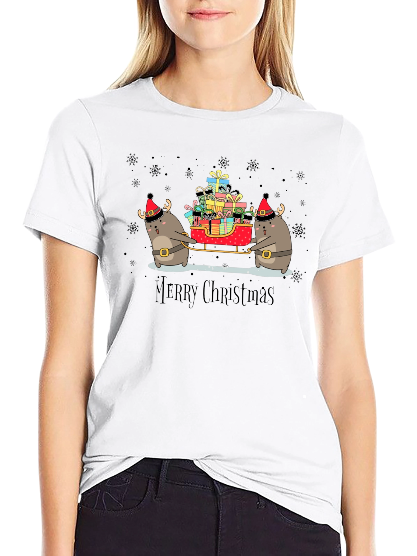 Cute Christmas Otter Sleigh T-Shirt