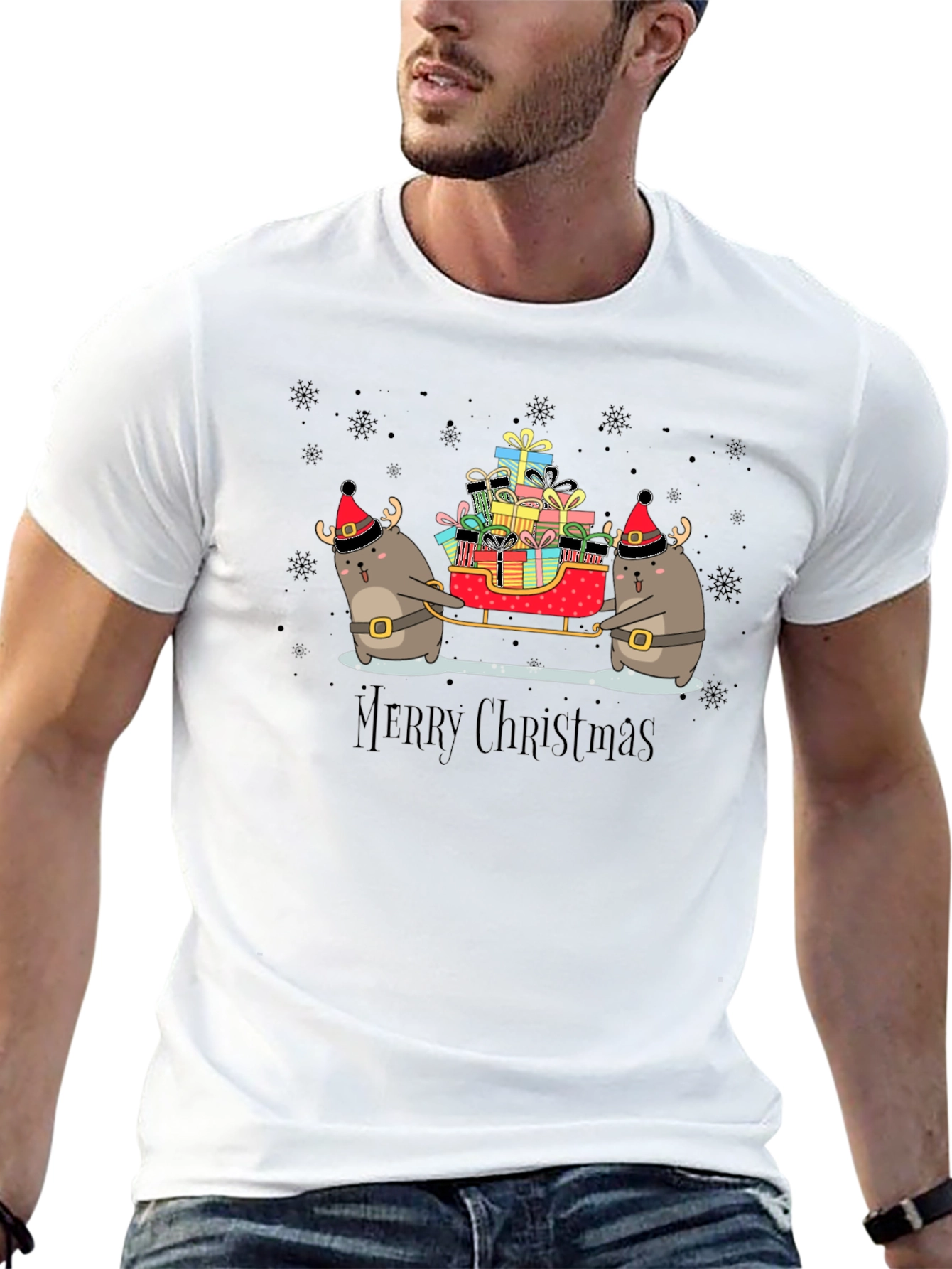Cute Christmas Otter Sleigh T-Shirt