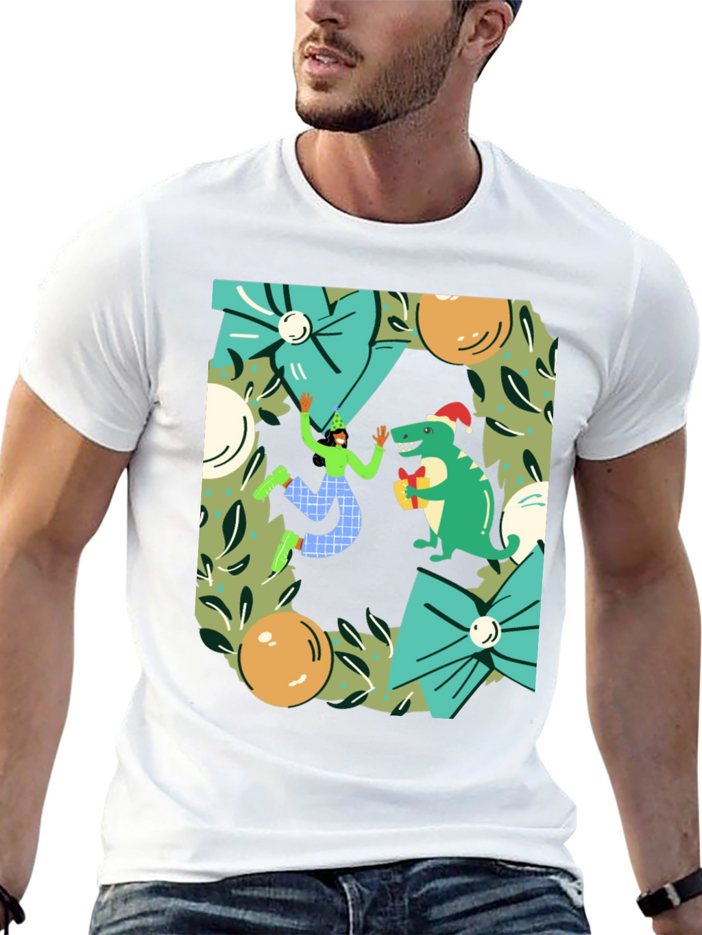 Festive Dinosaur Christmas T-Shirt