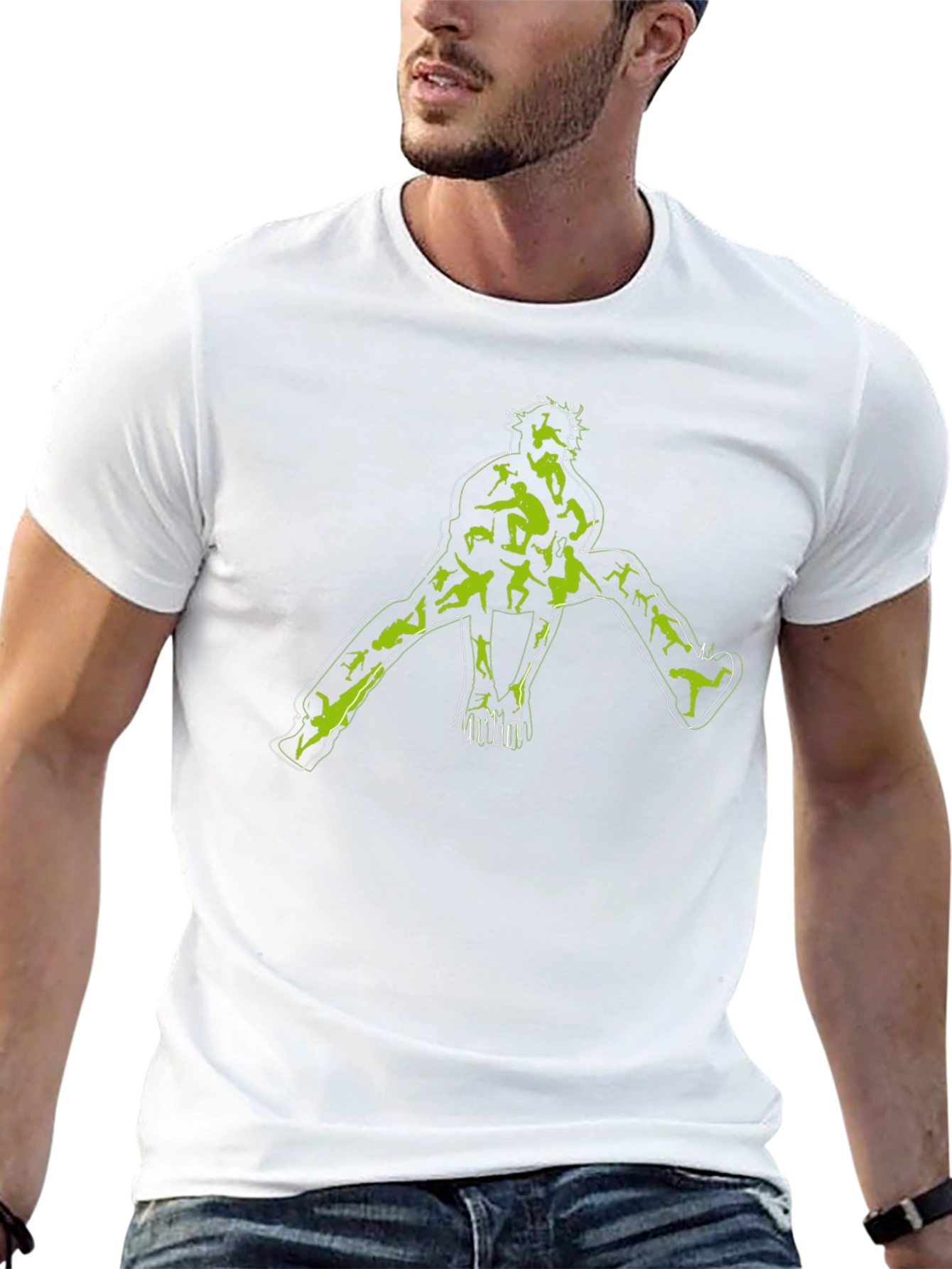 Unique Graphic Tee - Black with Green Skateboarder Print