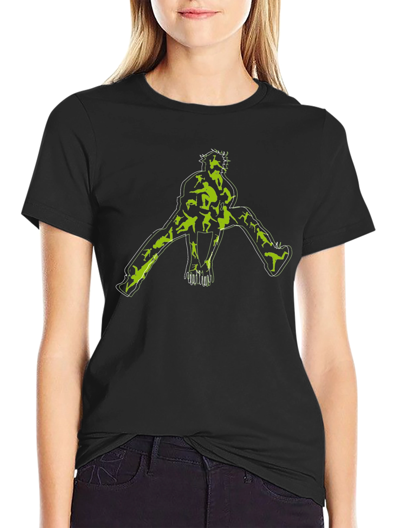 Unique Graphic Tee - Black with Green Skateboarder Print