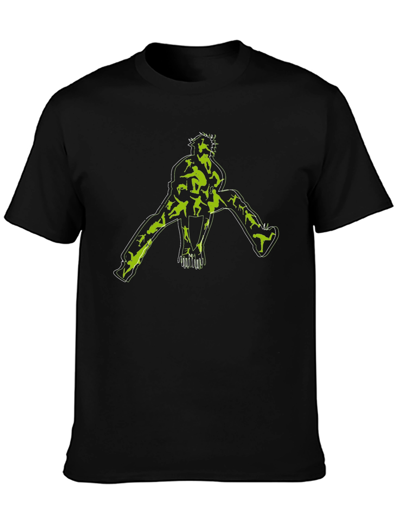 Unique Graphic Tee - Black with Green Skateboarder Print
