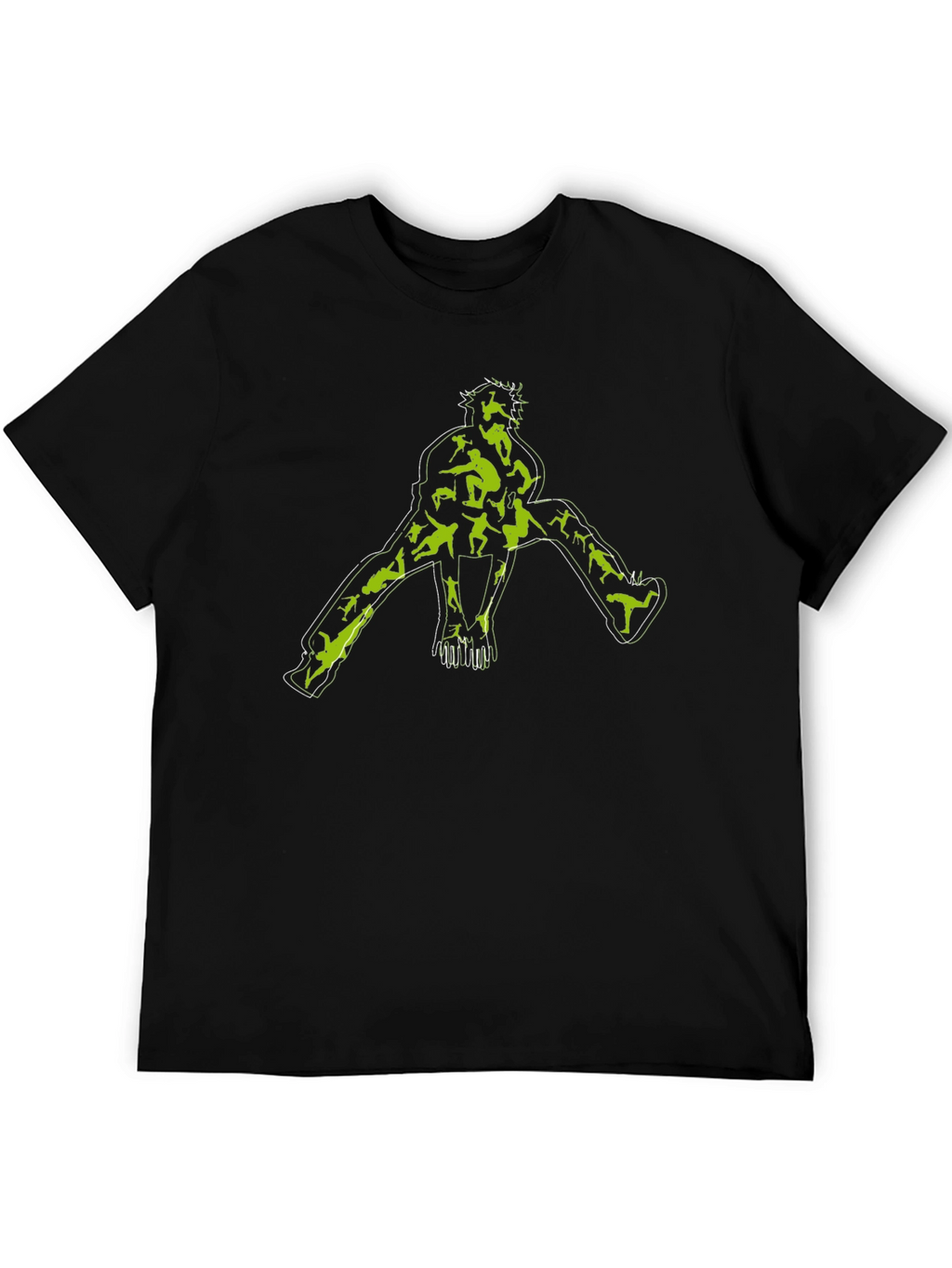 Unique Graphic Tee - Black with Green Skateboarder Print