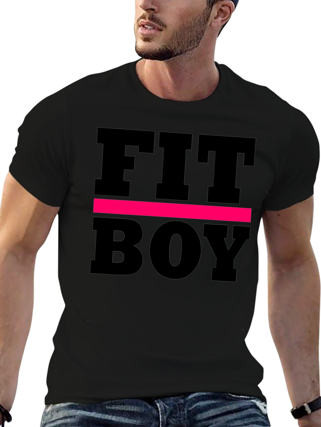 Fit Boy Graphic Tee - Black Cotton T-Shirt