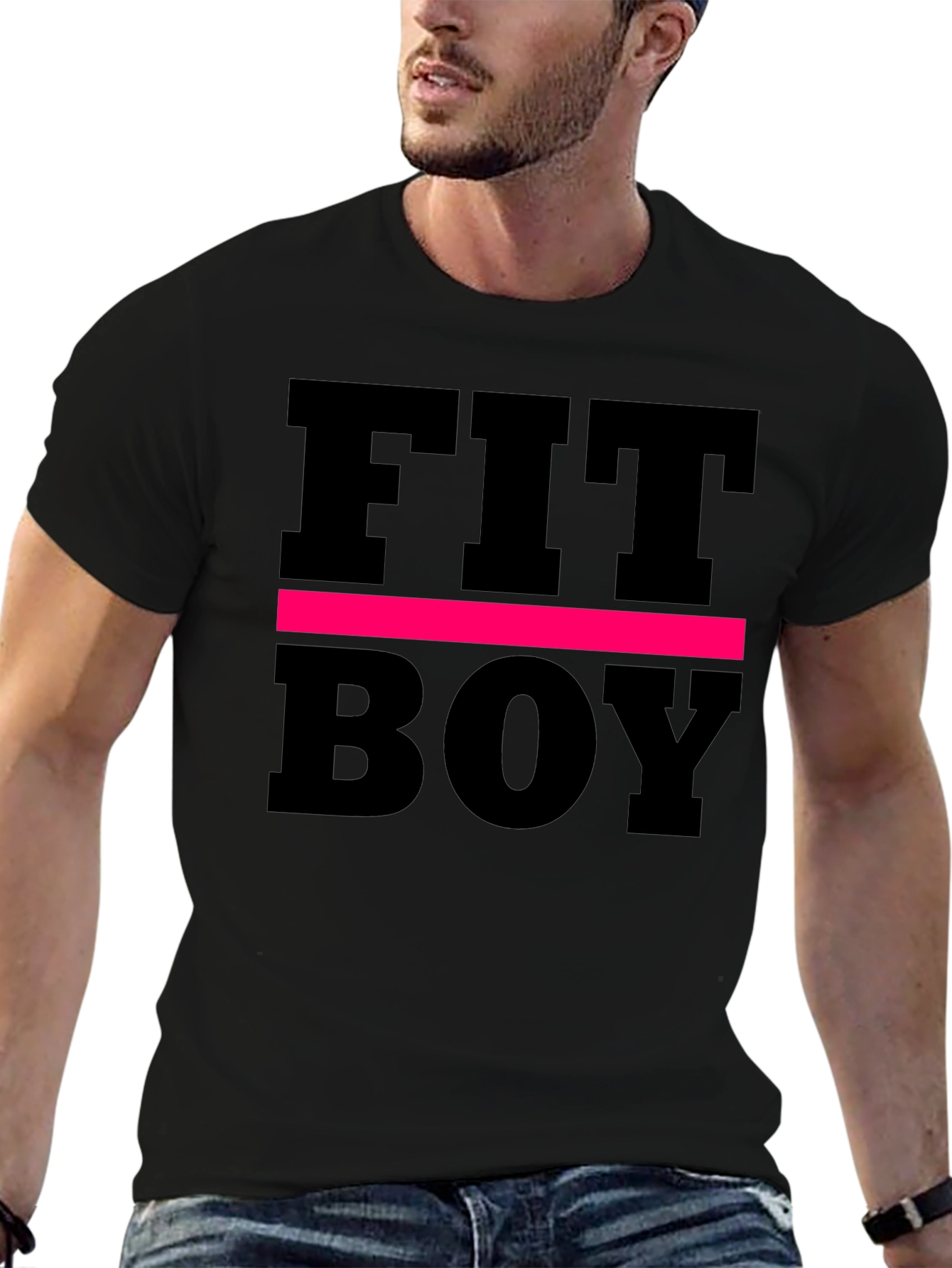 Fit Boy Graphic Tee - Black Cotton T-Shirt