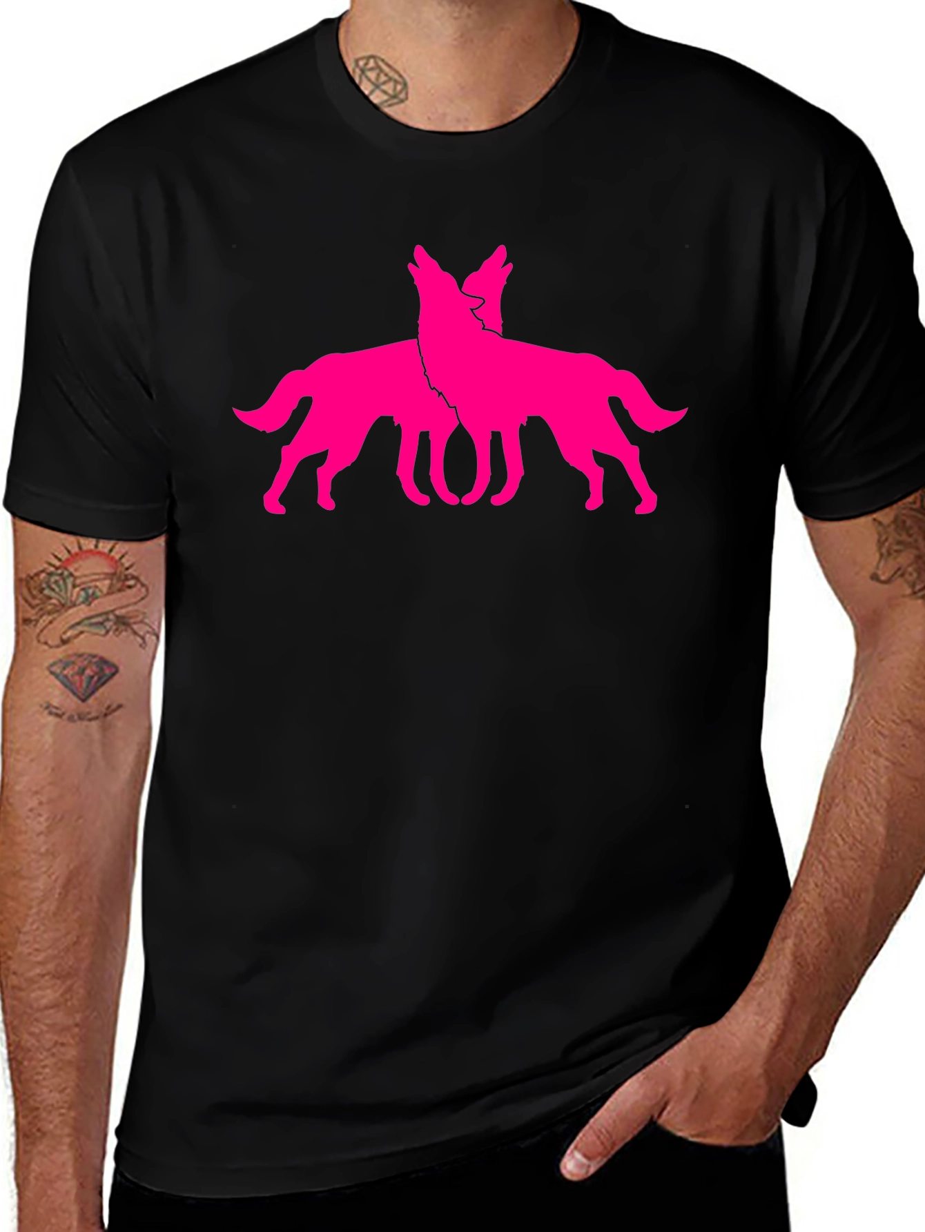Black Tee with Pink Wolf Graphic