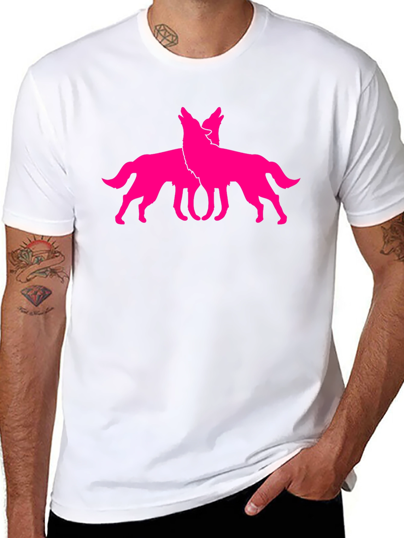 Black Tee with Pink Wolf Graphic