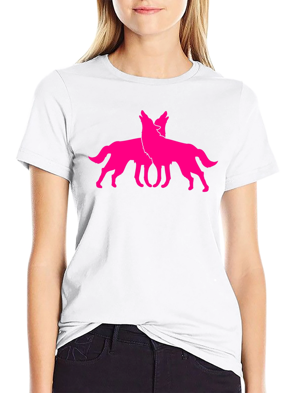 Black Tee with Pink Wolf Graphic