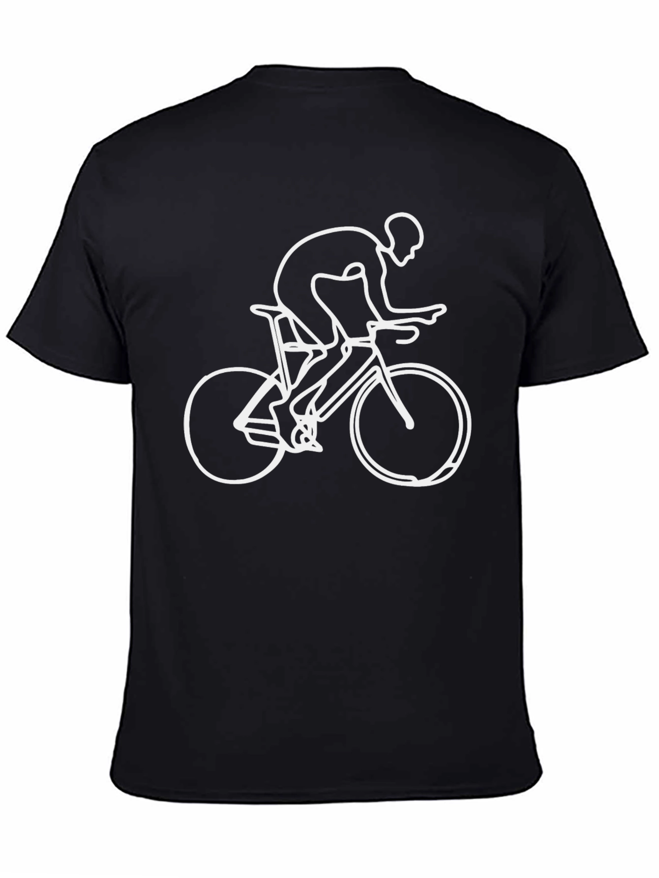 Cycling Line Art Graphic Tee - Black Cotton Casual Shirt