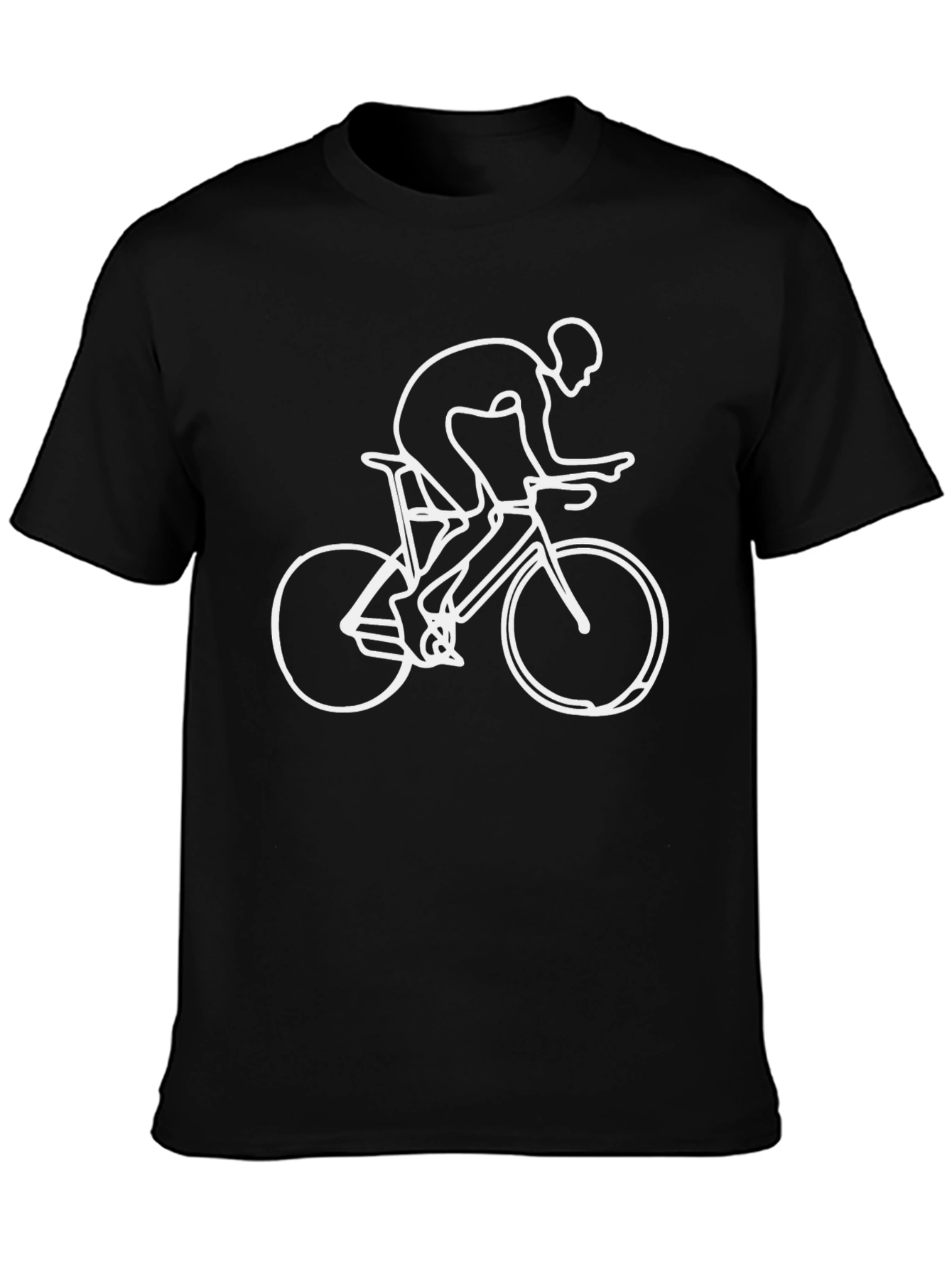 Cycling Line Art Graphic Tee - Black Cotton Casual Shirt