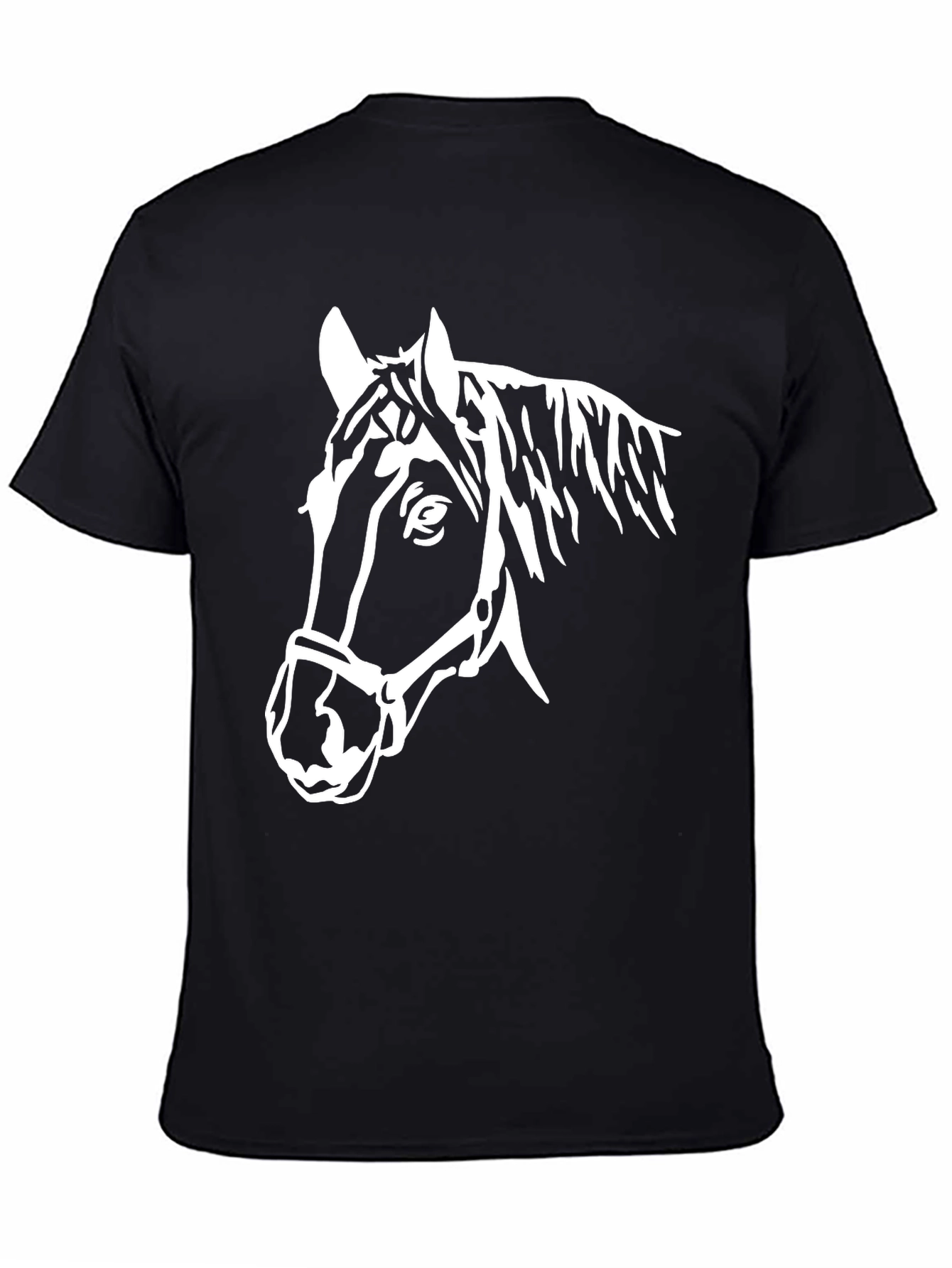 Black T-Shirt with White Horse Head Graphic