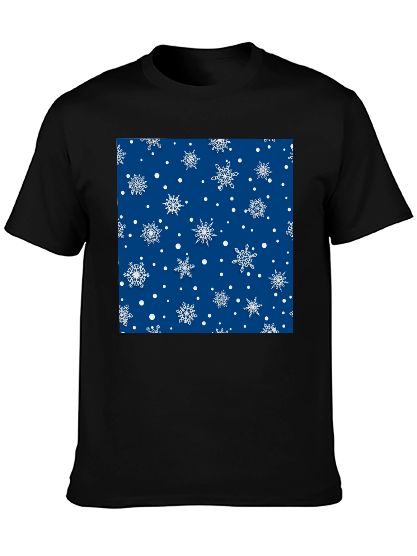 Festive Snowflake Pattern Black T-Shirt