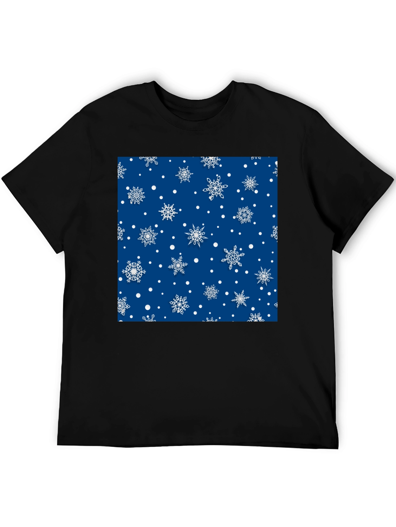 Festive Snowflake Pattern Black T-Shirt
