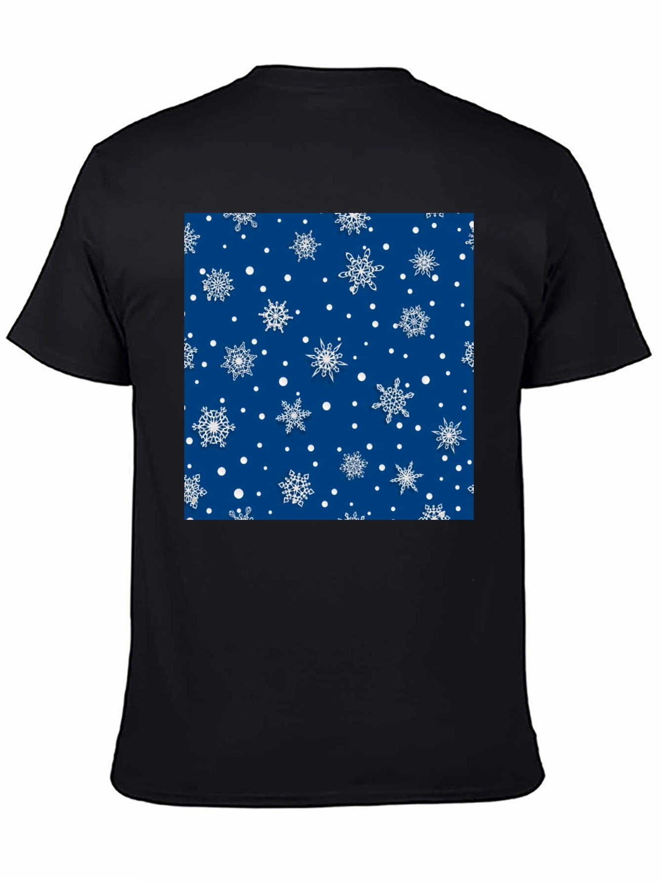 Festive Snowflake Pattern Black T-Shirt