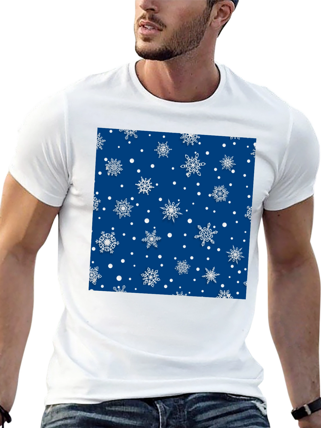 Festive Snowflake Pattern Black T-Shirt