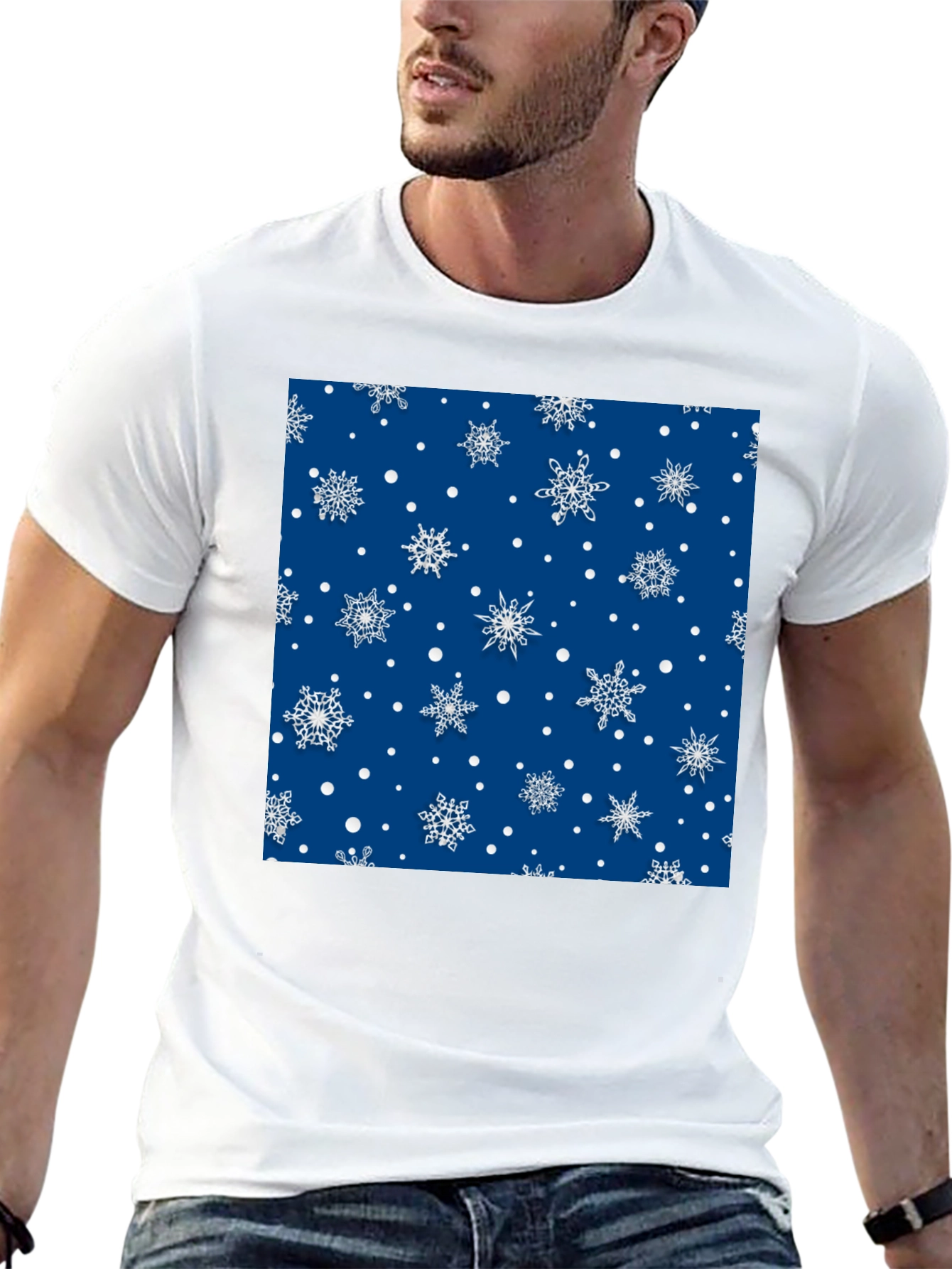 Festive Snowflake Pattern Black T-Shirt