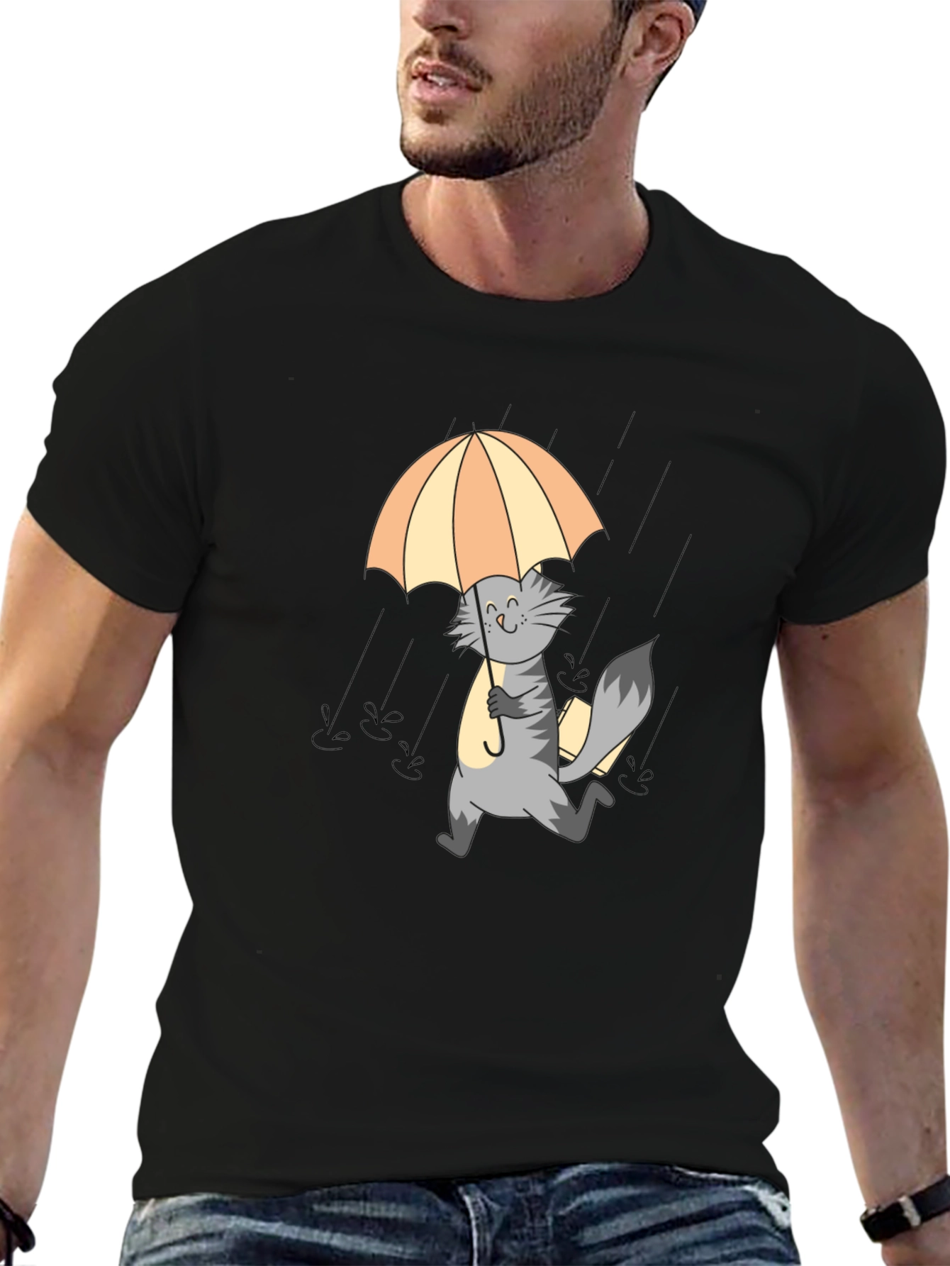 Cat in Rain T-Shirt - Unique Graphic Tee
