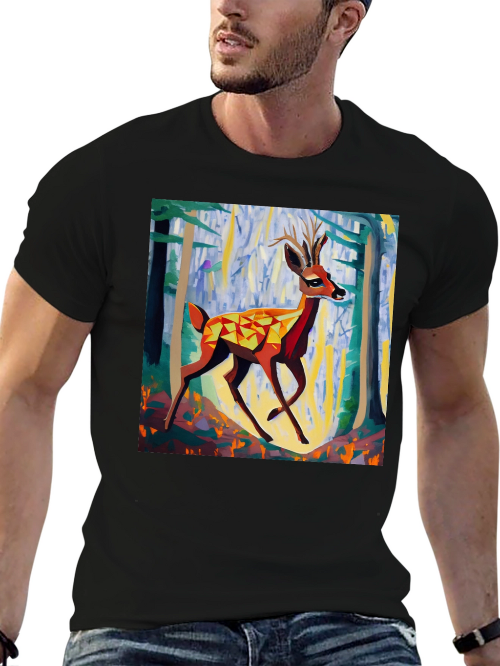 Geometric Deer Graphic Tee - Modern Art T-Shirt