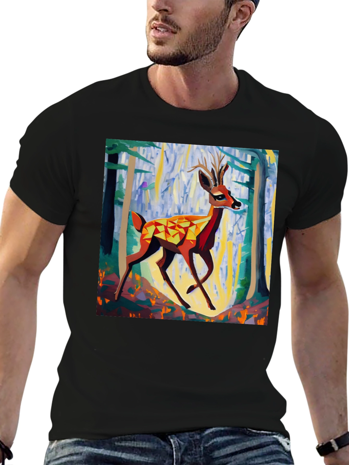 Geometric Deer Graphic Tee - Modern Art T-Shirt