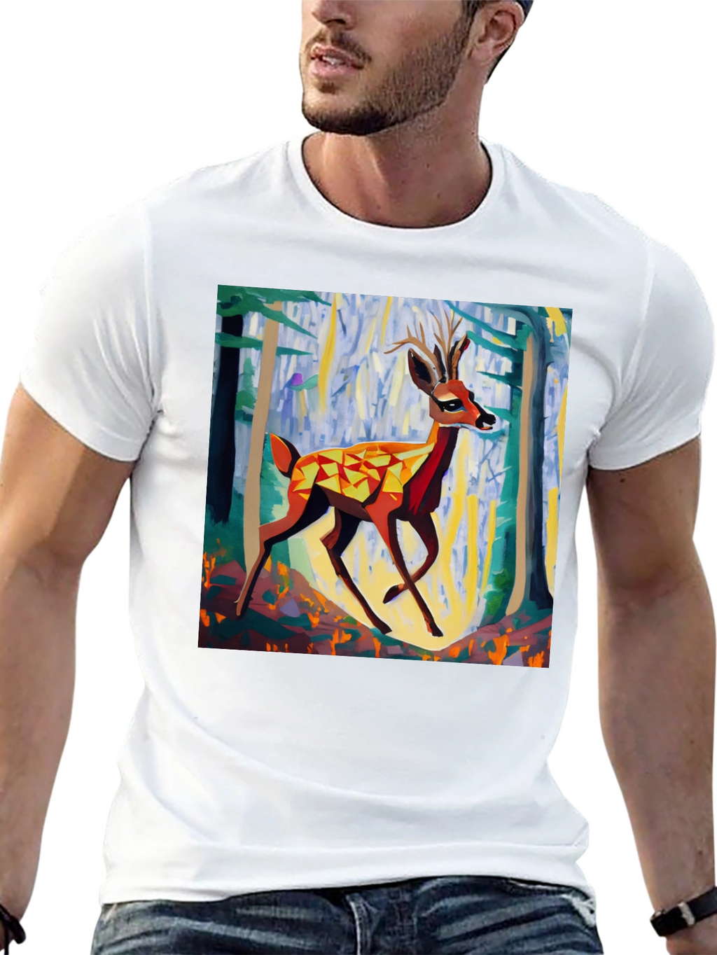 Geometric Deer Graphic Tee - Modern Art T-Shirt