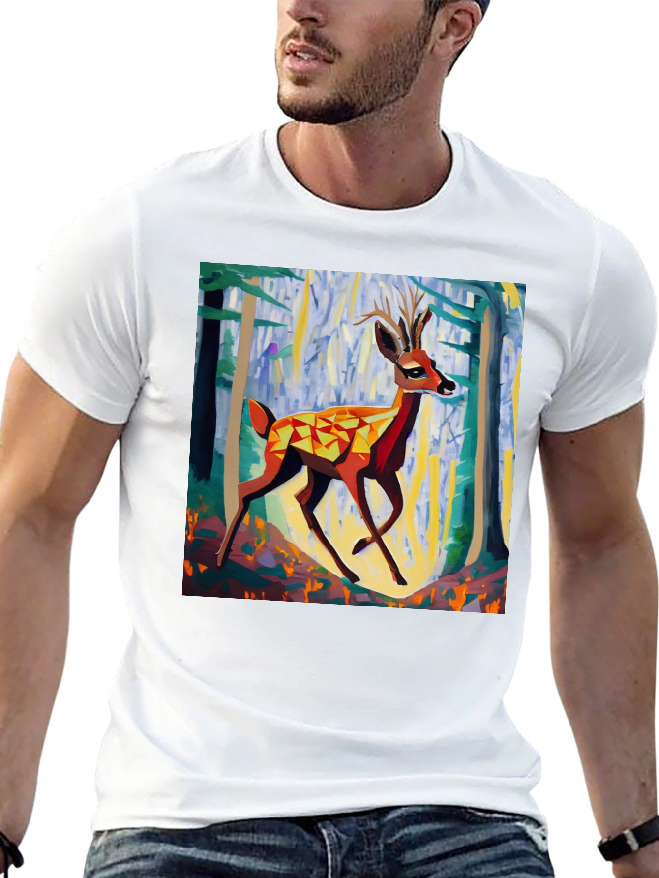 Geometric Deer Graphic Tee - Modern Art T-Shirt