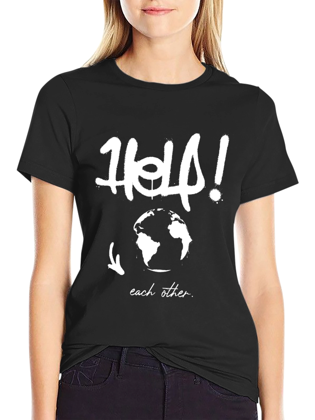 Help Each Other Black Graphic Tee
