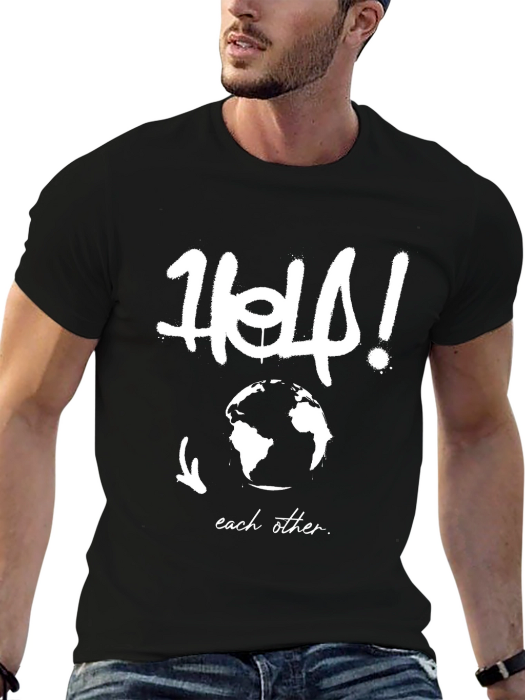 Help Each Other Black Graphic Tee