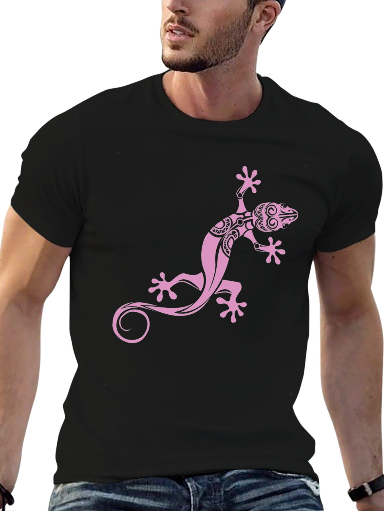 Black Tee with Pink Gecko Graphic