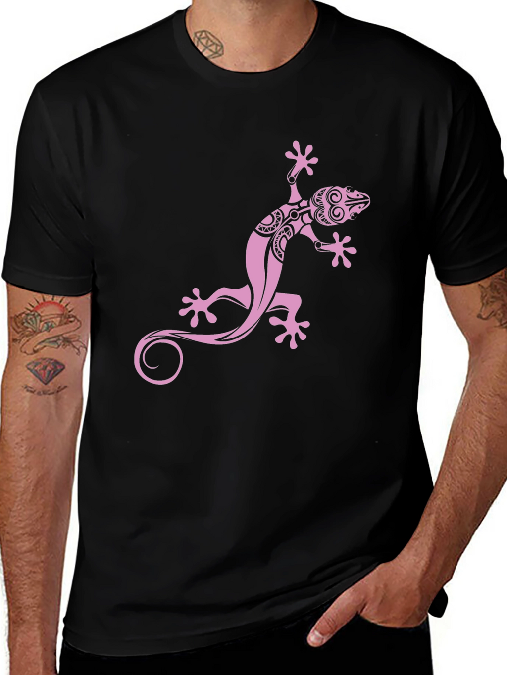Black Tee with Pink Gecko Graphic