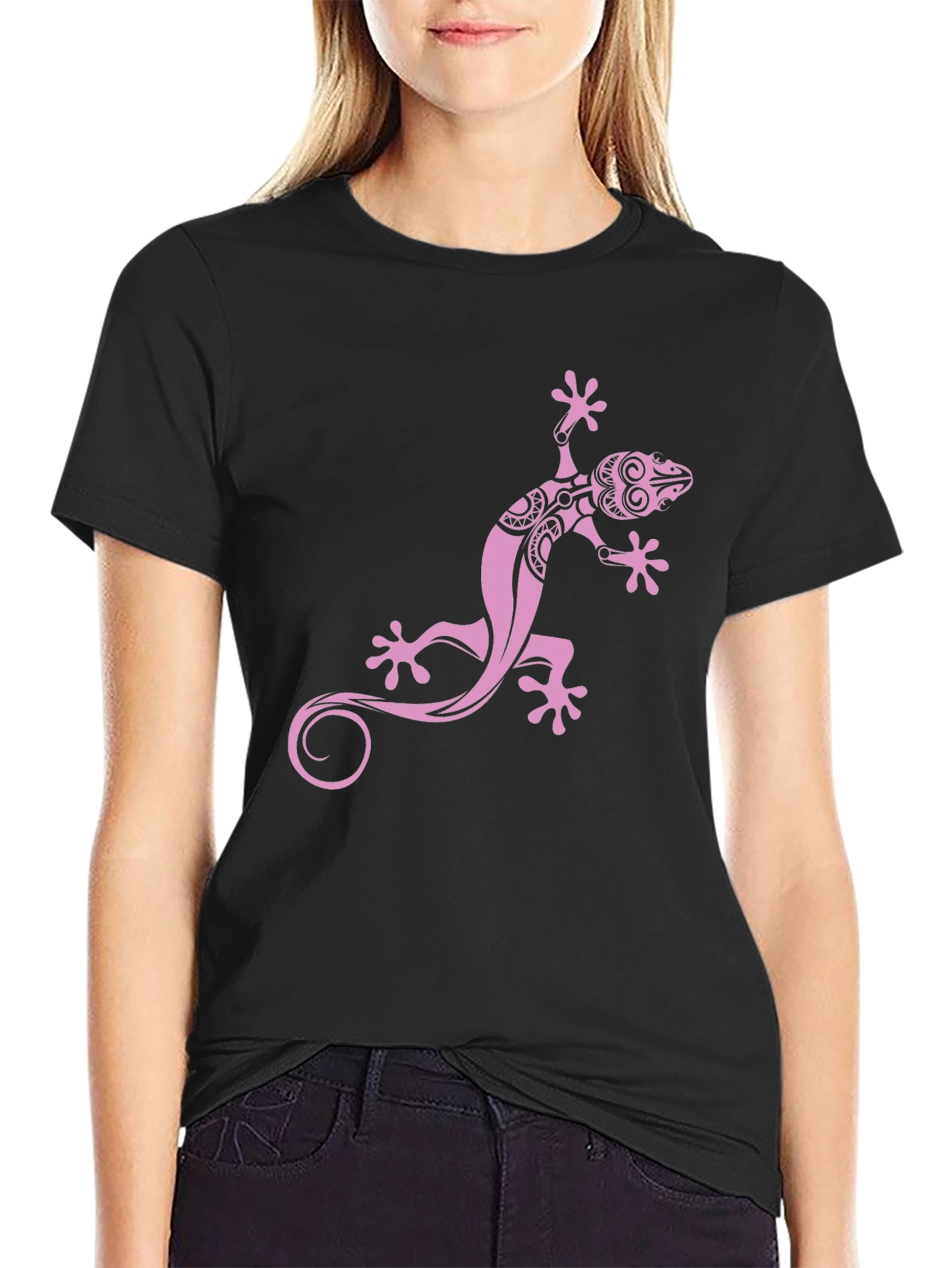 Black Tee with Pink Gecko Graphic